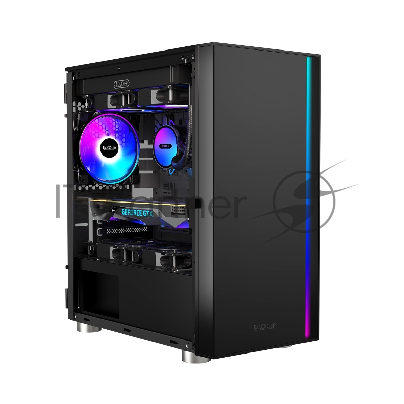 Корпус без блока питания/ PCCOOLER LM300 ARGB BK, Flat Mid Tower, Black, TG, 0.45 SPCC, 1x120mm mATX, mITX 170/330/150mm 2x2.5, 2x3.5, 5xPCI 1xUSB-A 3.0, 2xUSB-A 2.0 375x205x427mm