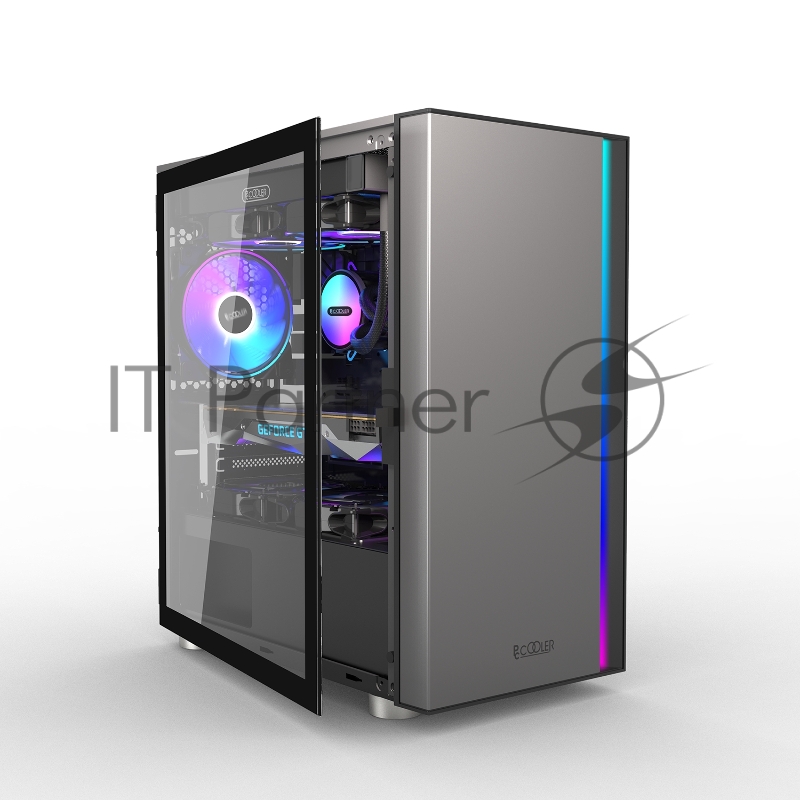 Корпус без блока питания/ PCCOOLER LM300 ARGB BK, Flat Mid Tower, Black, TG, 0.45 SPCC, 1x120mm mATX, mITX 170/330/150mm 2x2.5, 2x3.5, 5xPCI 1xUSB-A 3.0, 2xUSB-A 2.0 375x205x427mm