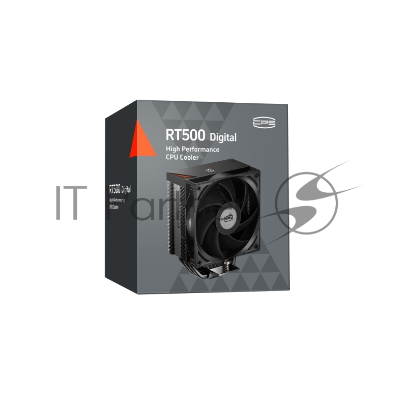 Кулер для процессора/ PCCooler RT500 Digital BK (240W, 4-pin PWM, LED temp., 152mm, Al/Cu, 5x6mm, 1x120mm, 73.32CFM, 34.9dBA, 2200RPM, S: 1851/1700/1200/115X, AM5/AM4, black)