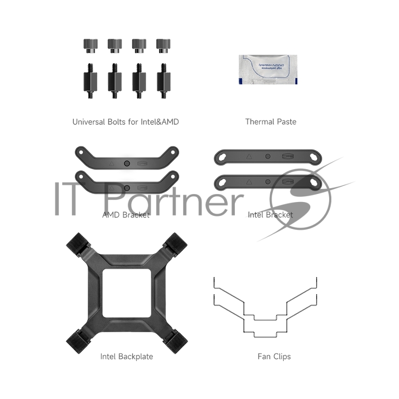 Кулер для процессора/ PCCooler RT500 Digital BK (240W, 4-pin PWM, LED temp., 152mm, Al/Cu, 5x6mm, 1x120mm, 73.32CFM, 34.9dBA, 2200RPM, S: 1851/1700/1200/115X, AM5/AM4, black)