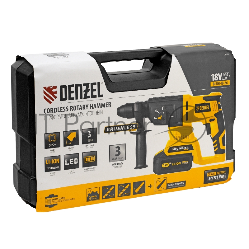 Перфоратор аккумуляторный BLRH-IB-26, Li-Ion, 18 В // Denzel