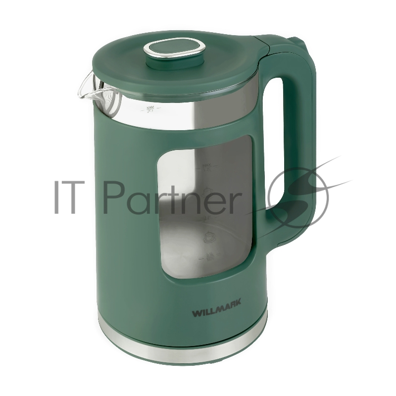 Чайник эл. WILLMARK WEK-1725G (1.7л, пов. на 360град., LED-подсв.,двустенный корпус,2200Вт,зеленый)