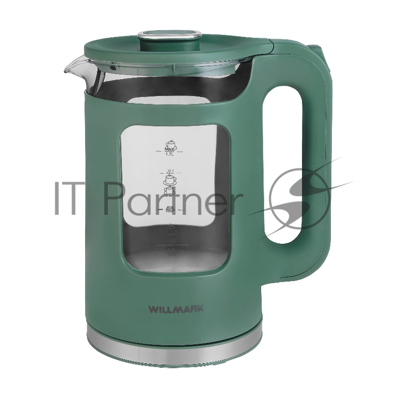 Чайник эл. WILLMARK WEK-1725G (1.7л, пов. на 360град., LED-подсв.,двустенный корпус,2200Вт,зеленый)