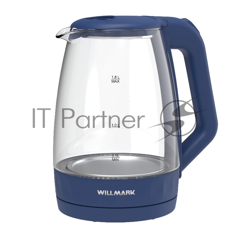 Чайник эл. WILLMARK WEK-1823G (1.8л, поворот на 360, термо стекло, свет.индикация, 2200Вт) синий