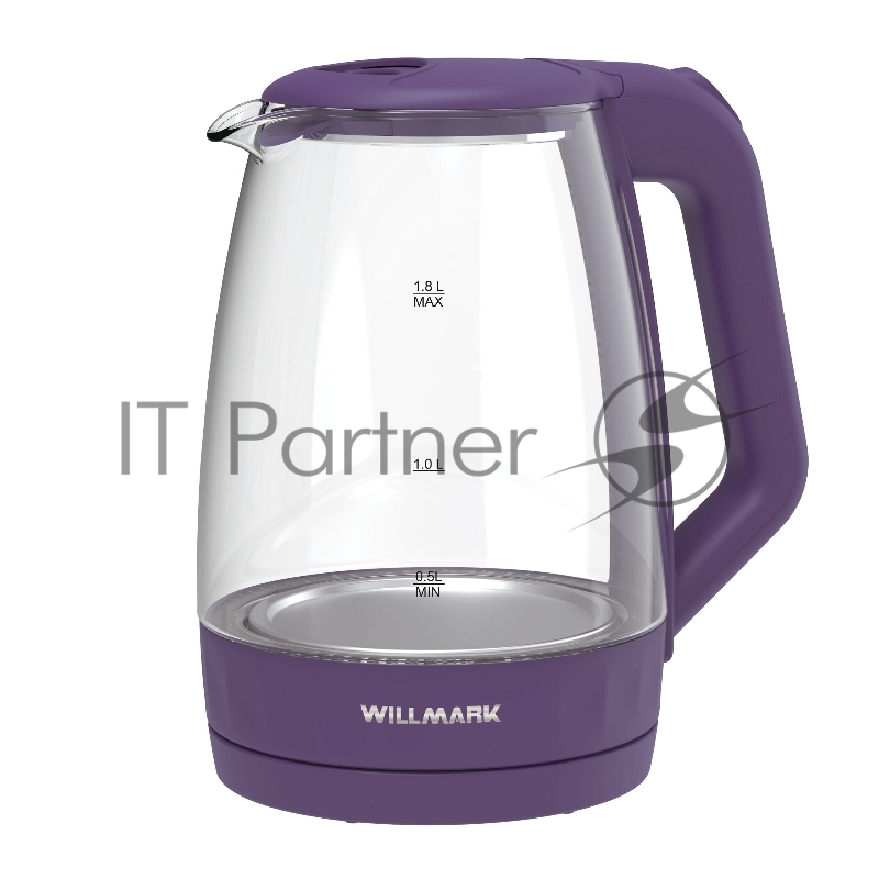 Чайник эл. WILLMARK WEK-1823G (1.8л, поворот на 360, термо стекло, свет.индикация, 2200Вт) фиолетов