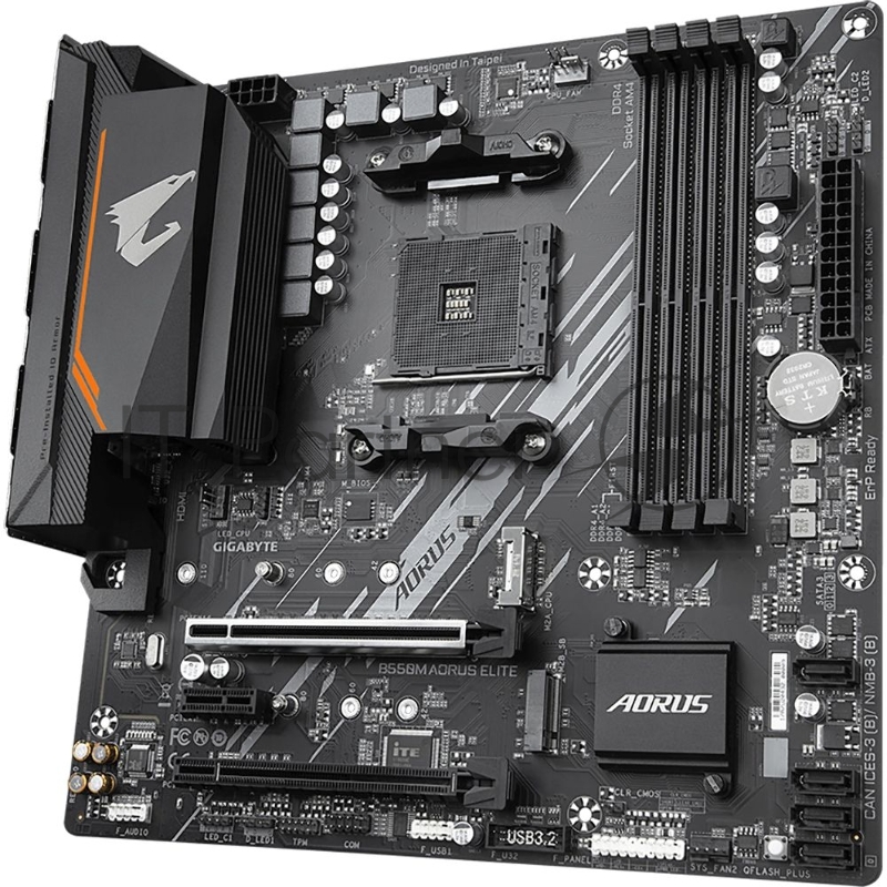 Материнская плата Gigabyte B550M AORUS ELITE, AM4, AMD B550, 4xDDR4, 4xSATA, 2xM.2, 1xPCI-E 4.0 x16, 1xPCI-E 3.0 x4, 1xPCI-E x1, 1xHDMI, 1xDVI-D, 1x 1Gb LAN, 4xUSB-A 2.0, 4xUSB-A 3.2 Gen 1, 3x3.5 мм, 7.1, Micro-ATX, OEM