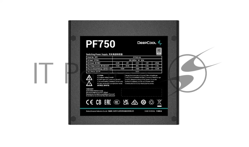 Блок питания DEEPCOOL PF750 R-PF750D-HA1B-CN, 750W, ATX2.4 80PLUS white, APFC, 20+4 pin, 4+4pin, 6xSata, 2xPCI-E (6+2pin), FAN 12CM, Кабель питания CN, Черный