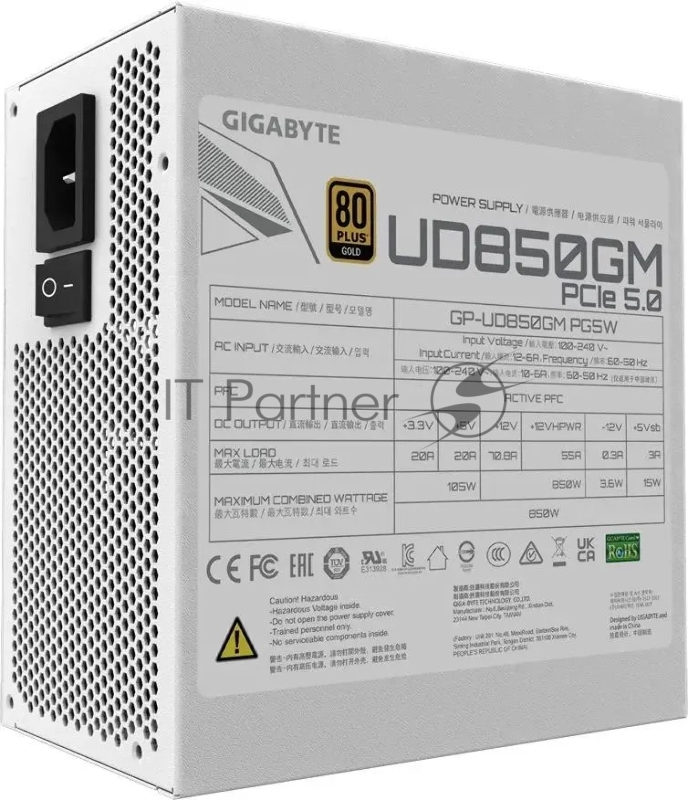 Блок питания Gigabyte ATX 850W GP-UD850GM 80+ gold (20+4pin) APFC 120mm fan 8xSATA Cab Manag RTL
