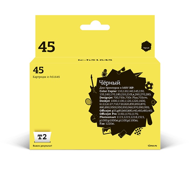 Картридж струйный T2 №45 IC-H51645 черный для HP DJ 930/940/950/960/970/1220 (930стр.)