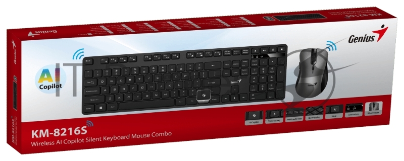 Комплект клавиатура + мышь беспроводной Genius KM-8216S, 2.4GHz, KM-8216S + Ergo 8100S AI