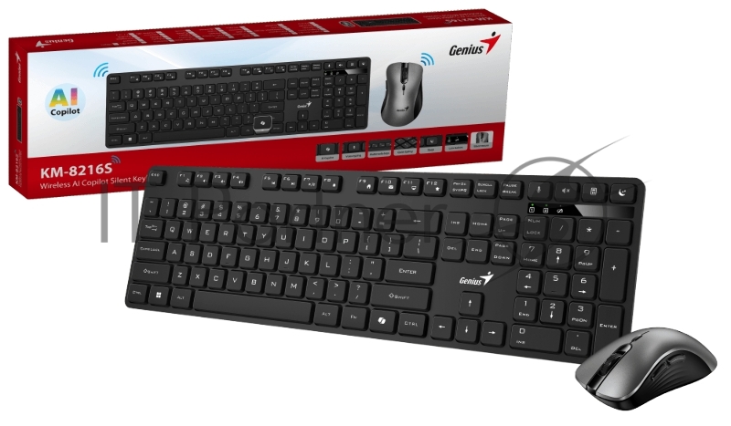 Комплект клавиатура + мышь беспроводной Genius KM-8216S, 2.4GHz, KM-8216S + Ergo 8100S AI