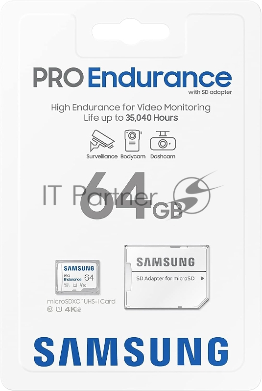 Флеш карта microSDXC 64GB Samsung PRO Endurance (для видеорегистратора) Class 10, UHS-I, W 30 МБ/с, R 100 МБ/с, <MB-MJ64KA/EU> адаптер на SD