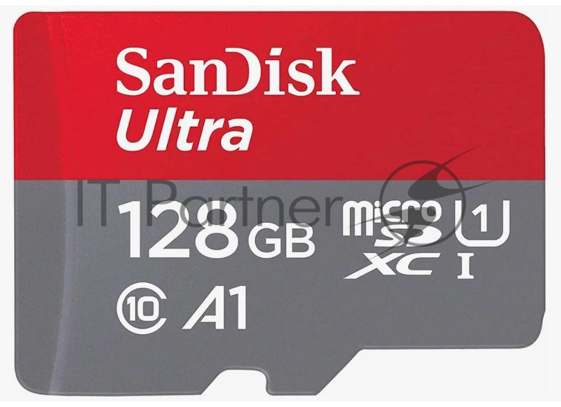 Флеш карта microSDXC 128GB SanDisk Ultra Class 10, UHS-I, R 100 МБ/с, <SDSQUNR-128G-GN3MN> адаптер на SD
