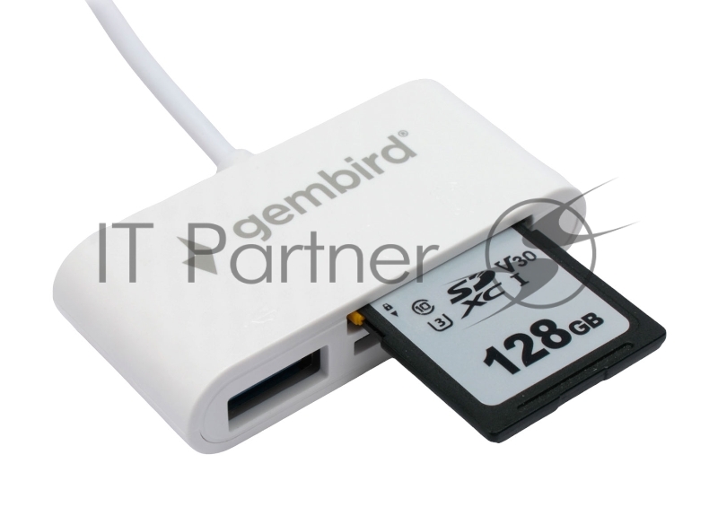 Картридер Type-C (2.0) Gembird FD2-MSD-2, 3в1: SD, TF (MicroSD), USB2.0, кабель 10см, белый