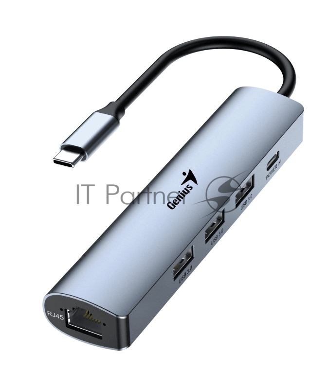 Концентратор USB HUB UH-545 USB3.0 с Ethernet RJ45, гигабитным Ethernet RJ45 x 1, портом питания USB-C (5 В 3 А) x 1, портами передачи данных USB-A 3.0 x 3