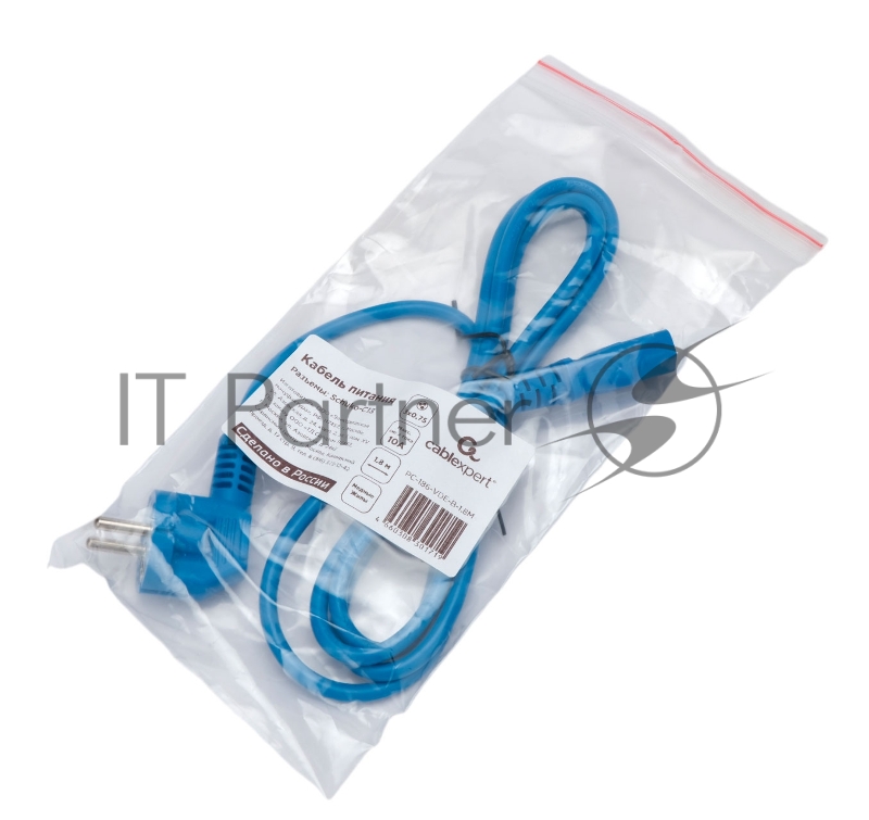 Кабель питания Cablexpert Россия PC-186-VDE-B-1.8M, Schuko-C13, 3x0.75мм2, 10A, с заземлением, медь, 1.8м, синий, пакет