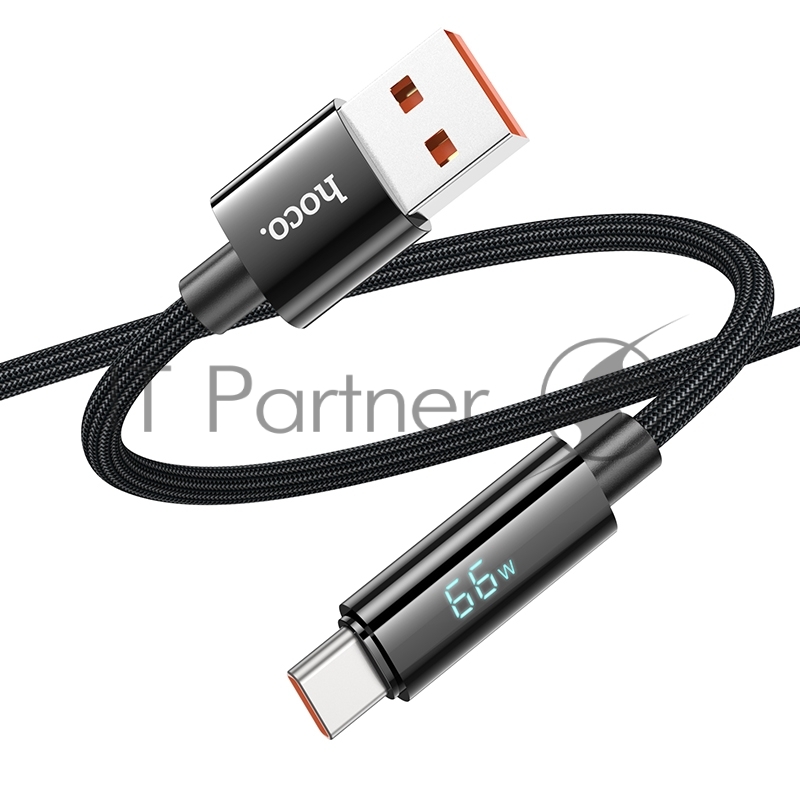 Кабель USB2.0 Hoco АM/Type-C, 5А, U125, с дисплеем, 1.2м, черный, коробка