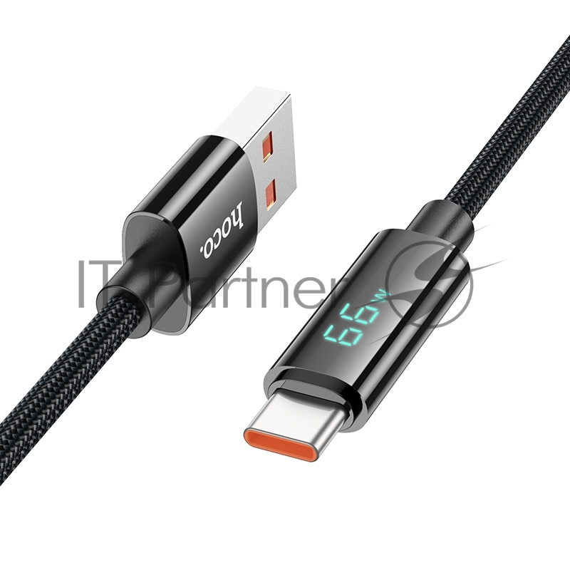 Кабель USB2.0 Hoco АM/Type-C, 5А, U125, с дисплеем, 1.2м, черный, коробка
