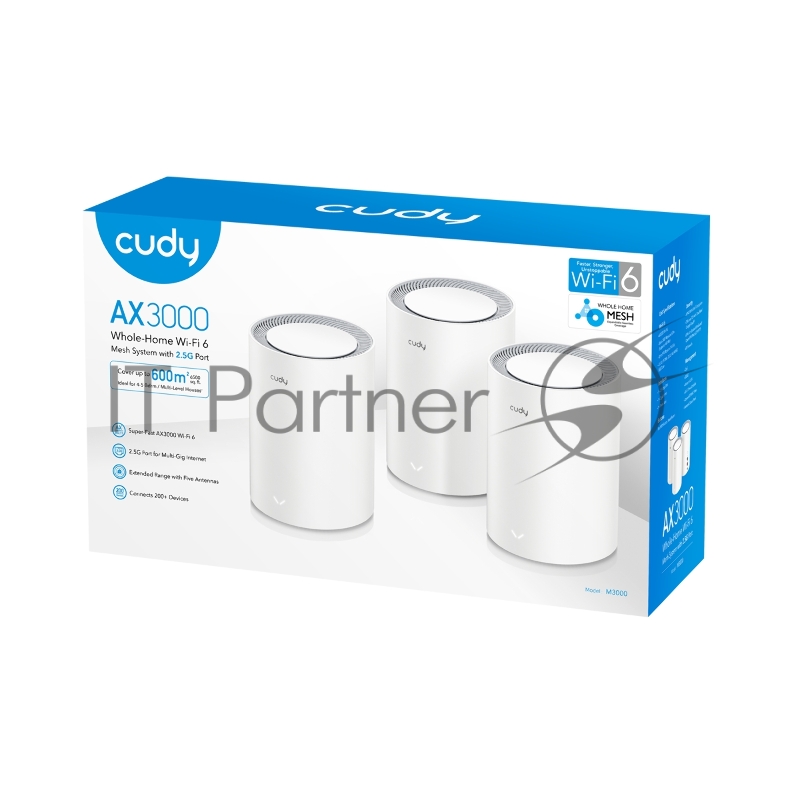 Бесшовный Mesh роутер Cudy M1800(3-Pack) AX1800 10/100/1000BASE-TX белый (упак.:3шт)