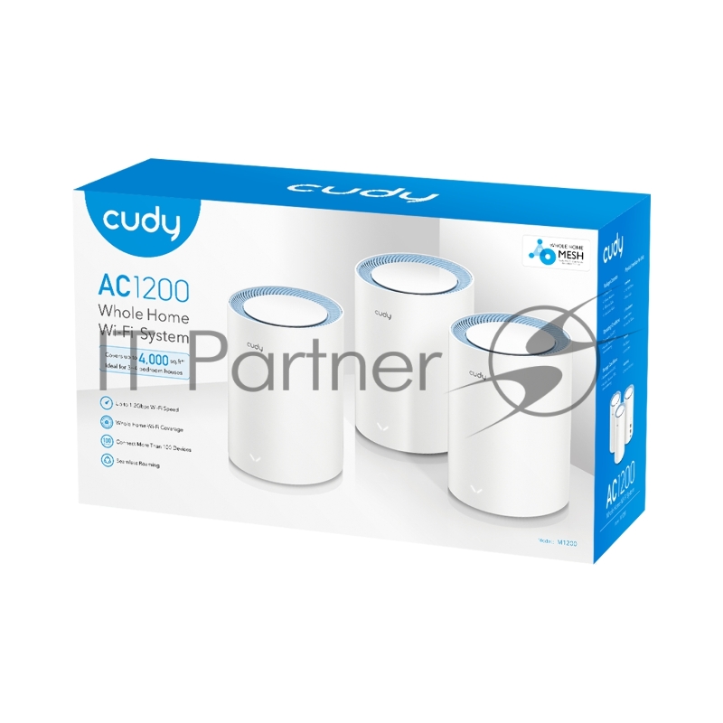 Бесшовный Mesh роутер Cudy M1200(3-Pack) AC1200 10/100BASE-TX белый (упак.:3шт)