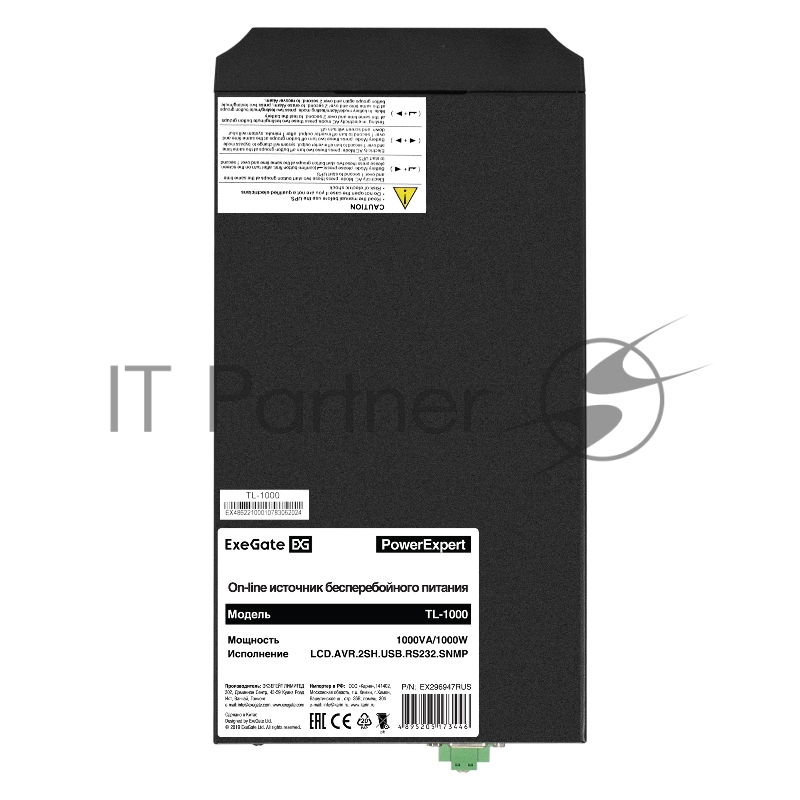 ИБП On-line ExeGate PowerExpert TL-1000.LCD.AVR.2SH.USB.RS232. <1000VA/1000W, On-Line, PF=1, LCD, 2*Schuko, RS232, USB, SNMP-slot, встроенные батареи 12V 7.2Ah - 2шт, Tower, металлический корпус, Black>