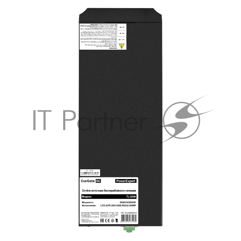 ИБП On-line ExeGate PowerExpert TL-2000.LCD.AVR.3SH.USB.RS232. <2000VA/2000W, On-Line, PF=1, LCD, 3*Schuko, RS232, USB, SNMP-slot, встроенные батареи 12V 7.2Ah - 4шт, Tower, металлический корпус, Black>
