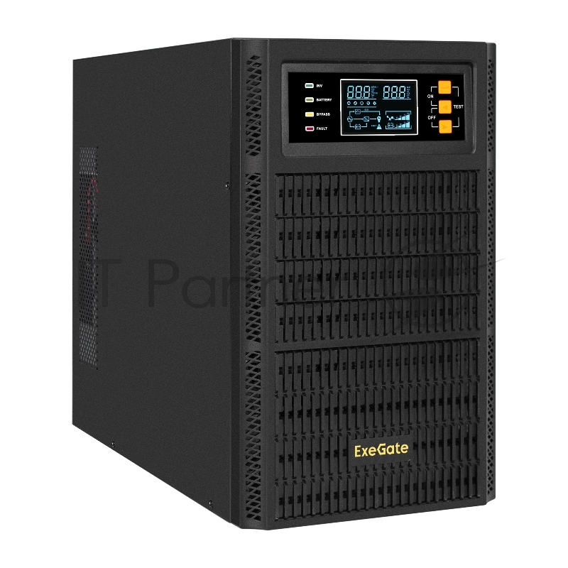 ИБП On-line ExeGate PowerExpert TL-3000.72V.LCD.AVR.3SH.USB.RS <3000VA/3000W, On-Line, PF=1, LCD, 3*Schuko, RS232, USB, SNMP-slot, встроенные батареи 12V 7.2Ah - 6шт, возможность подключения до 4 внешних батарейных блоков 72В, Tower, металлич