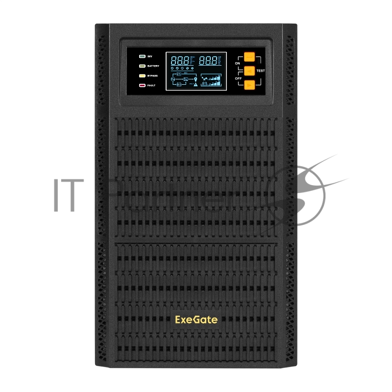 ИБП On-line ExeGate PowerExpert TL-3000.96V.LCD.AVR.3SH.USB.RS <3000VA/3000W, On-Line, PF=1, LCD, 3*Schuko, RS232, USB, SNMP-slot, встроенные батареи 12V 7.2Ah - 8шт, возможность подключения до 4 внешних батарейных блоков 96В, Tower, металлич