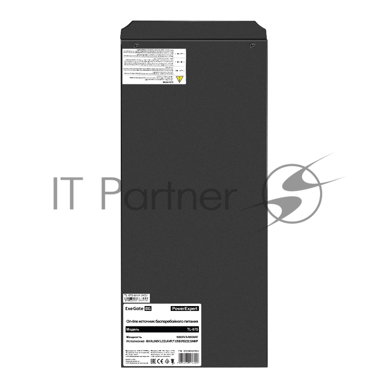 ИБП On-line ExeGate PowerExpert TL-575-6kVA.240V.LCD.AVR.T.USB <6000VA/6000W, On-Line, PF=1, LCD, клеммы, RS232, USB, SNMP-slot, встроенные батареи 12V 7.2Ah -20шт, возможность подключения до 4 внешних батарейных блоков 240В, Tower, металл