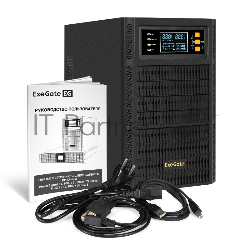 ИБП On-line ExeGate PowerExpert TL-2000.72V.LCD.AVR.3SH.USB.RS <2000VA/2000W, On-Line, PF=1, LCD, 3*Schuko, RS232, USB, SNMP-slot, встроенные батареи 12V 7.2Ah- 6шт, возможность подключения до 4 внешних батарейных блоков 72В, Tower, металличе
