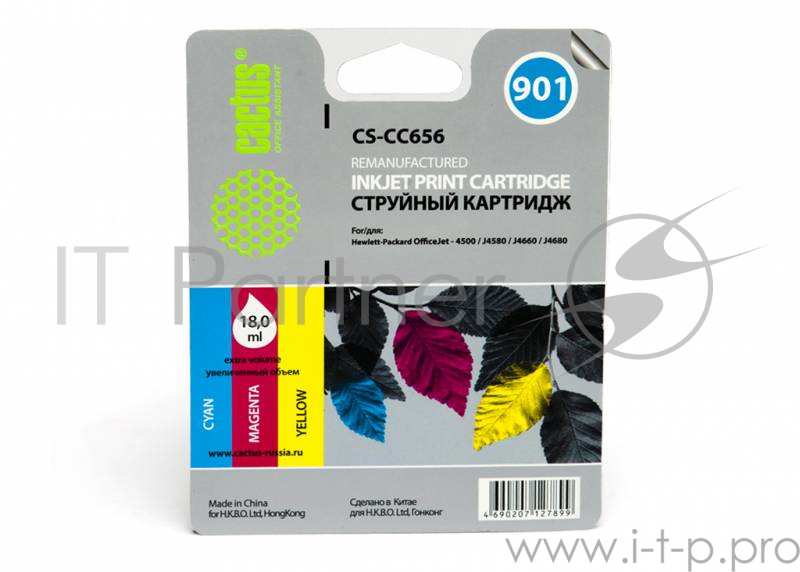 Картридж струйный Cactus CS-CC656 многоцветный для №901 for HP OfficeJet-4500/J4580/J4660/J46 (18m