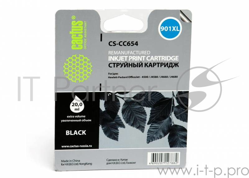 Картридж струйный Cactus CS-CC654 №901 черный для HP DJ 4500/J4580/J4660/J4680 (18мл)