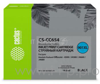 Картридж струйный Cactus CS-CC654 №901 черный для HP DJ 4500/J4580/J4660/J4680 (18мл)