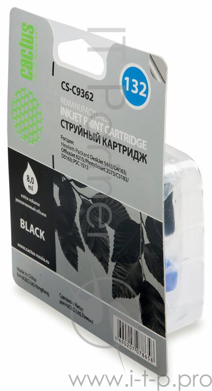 Картридж струйный Cactus CS-C9362 №132 черный для HP DJ 5443/D4163/DJ 6215/PS 2573/C3183/D5163/PSC 1