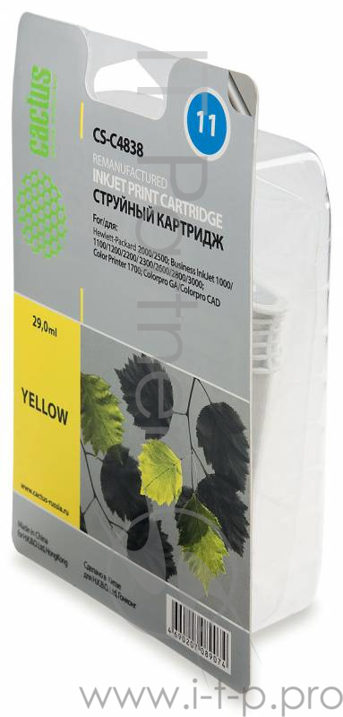 Картридж струйный Cactus CS-C4838 №11 желтый для HP 2000/2500/BIJ 1000/1700/Colorpro GA (29мл)