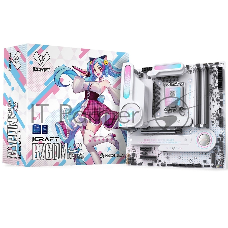 Материнская плата Maxsun MS-iCraft B760M CROSS B760 LGA1700 4xDDR5 1xPCIEx16 1xPCIEx4 1xPCIEx1 3xM.2 1*TypeC(20Gpbs) 1*TypeC(10Gpbs) 6xUSB3.2Gen1 8xUSB2.0 4xSATA3.0 2.5G DP HDMI M-ATX RTL