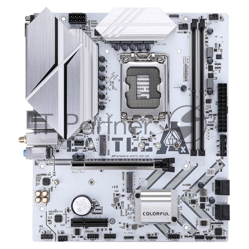 Материнская плата Colorful BATTLE-AX B760M-G WHITE WIFI D5 V20 B760, LGA1700, 2*DDR5, 1*PCIEx16, 1*PCIEx4, 2*M.2, 6*USB3.2Gen1, 4*USB2.0, 4*SATA3.0, 2.5G, VGA, HDMI, M-ATX, RTL