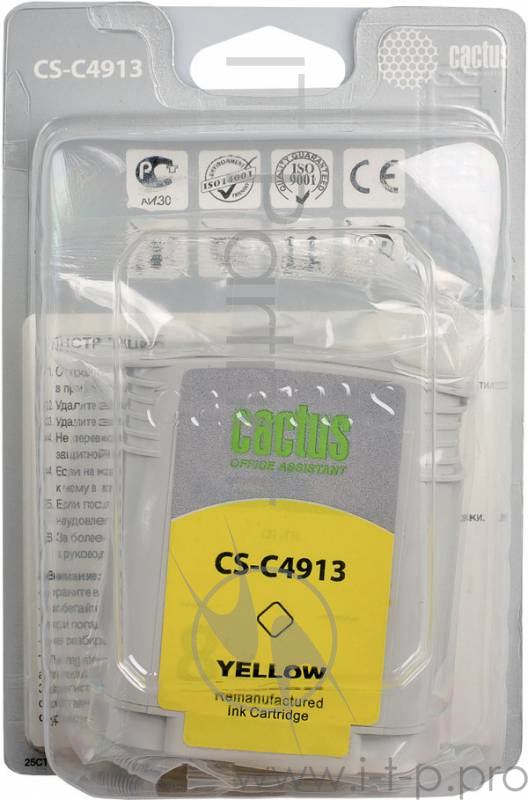 Картридж струйный Cactus CS-C4913 №82 желтый для HP DJ 500/800C (72мл)
