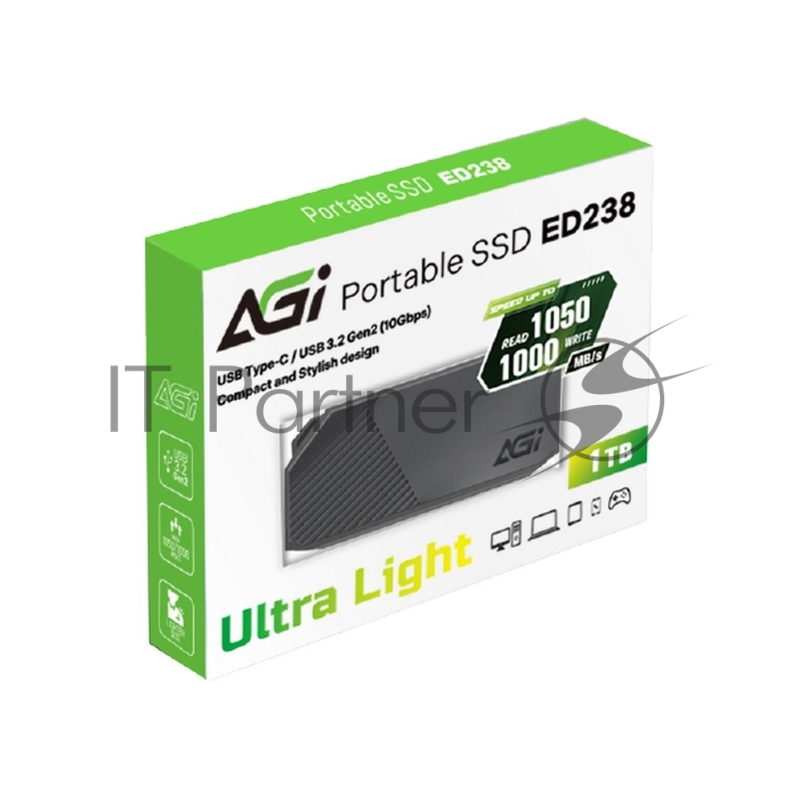 Твердотельный накопитель SSD AGI 1TB ED238 Portable SSD AGI1T0G33ED238 USB 3.2 Gen 2 with Type-C, 1050/1000 MB/s TBW 300TB