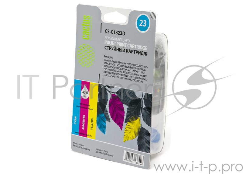 Картридж струйный Cactus CS-C1823D №23 голубой/пурпурный/желтый для HP DJ 712c/720c/722c/810/812c/81