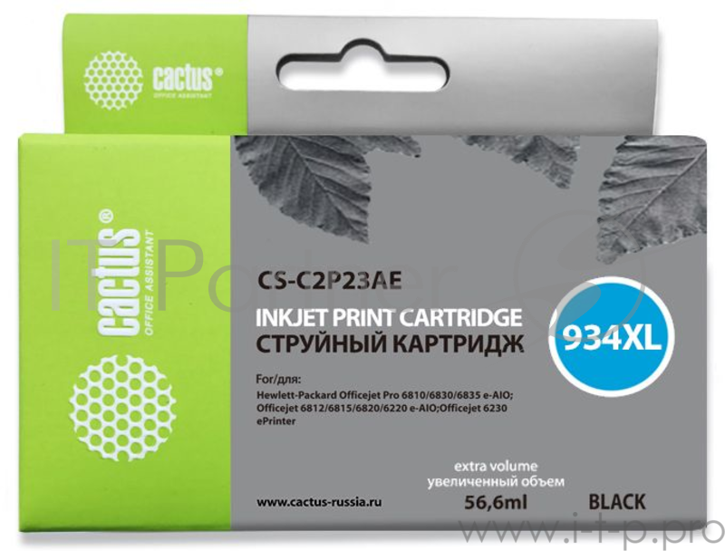 Картридж струйный Cactus CS-C2P23AE №934XL черный для HP DJ Pro 6230/6830 (56.6мл)