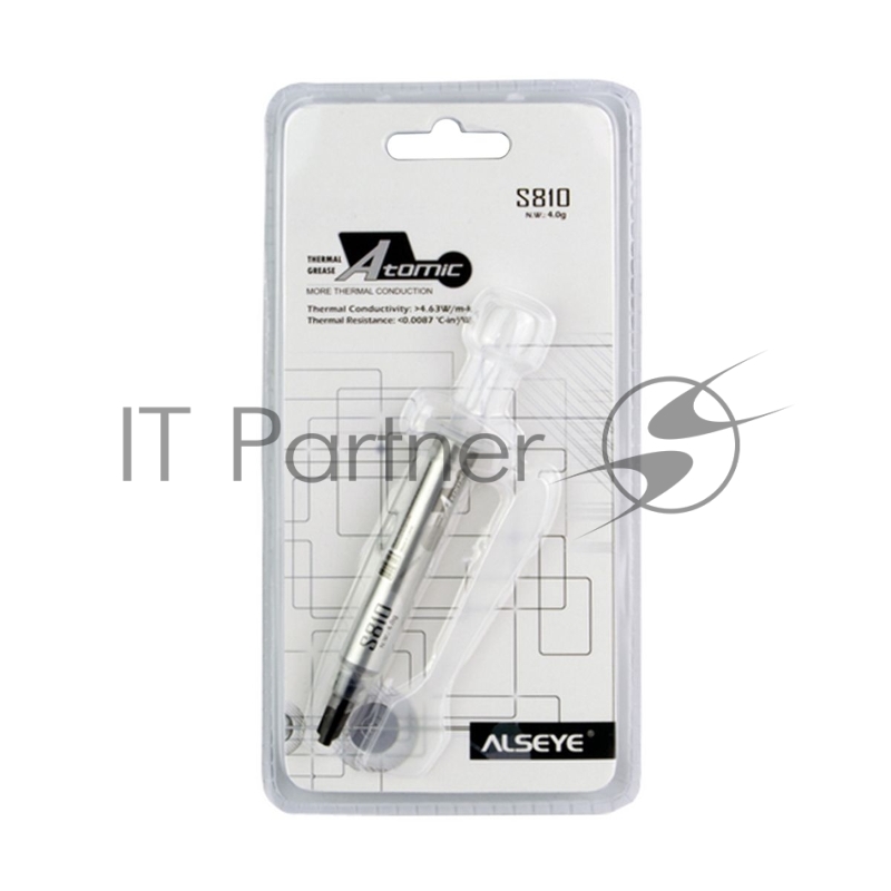 Термопаста ALSEYE S-810 Color: Grey Thermal Conductivity: >4.63 W/m-K Thermal Impdedance: <0.0087 ℃-in2/W Specific Gravity: >3.15 Viscosity: 12500 Thixotropic Index: 280 ±10 1/10mm Moment Beared Temperature: -50-300℃ Operation Temperture: -30-280℃ si