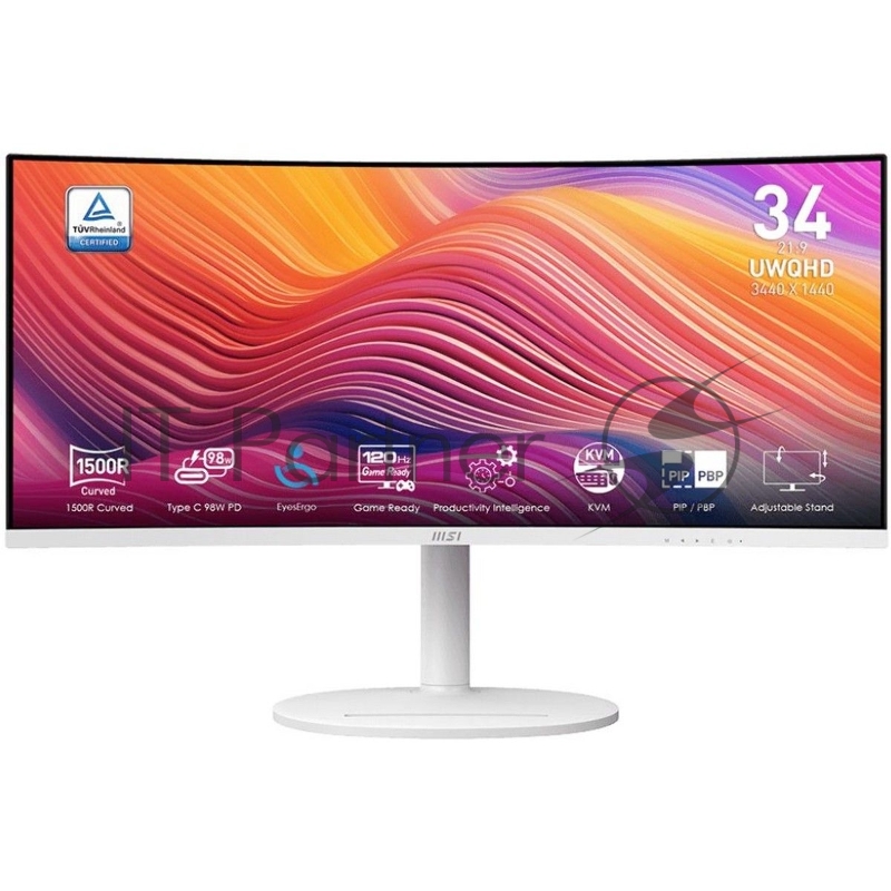 Монитор 34 MSI Modern MD342CQPW White (VA, 3440x1440, HDMI+HDMI+DP+Type C, USB, 1 ms, 178°/178°, 300 cd/m, 3000:1 (100M:1), 120Hz, Curved 1500R)