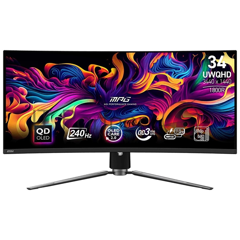 Монитор 34.18 MSI MPG 341CQPX QD-OLED, OLED, 3440x1440, 240Гц, 3мс, 21:9, 1000кд/м2, 2хHDMI, 2xUSB Type A, 1xUSB Type B, черный
