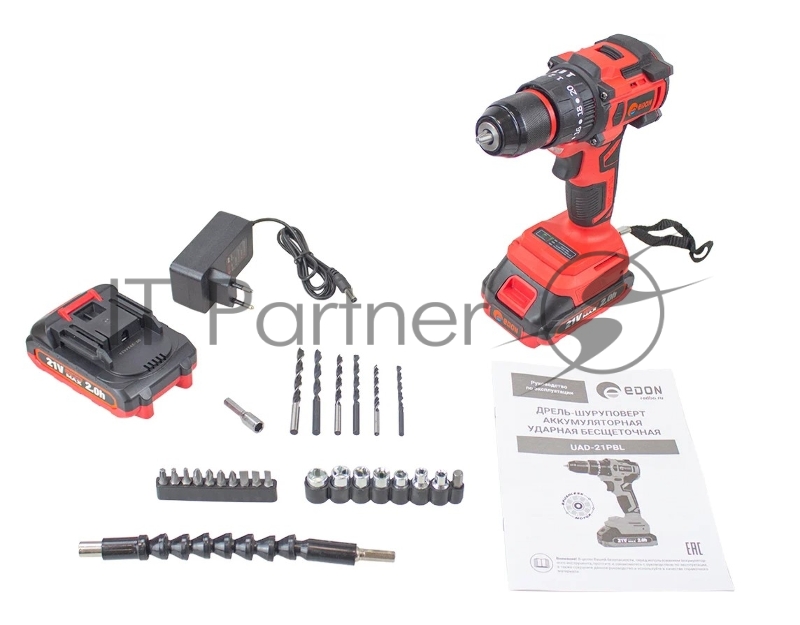 Дрель-шуруповерт аккумуляторная ударная EDON UAD-21PBL (2 АКБ*2Ач+ЗУ, 21В, 40Нм, кейс)