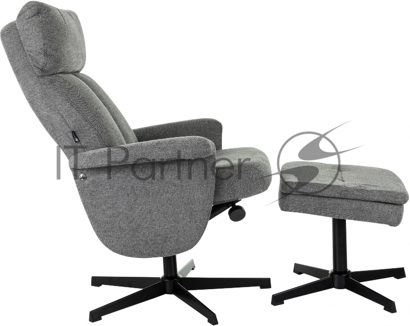 Кресло для дома Бюрократ _Baron с пуфом серый металл черный крестов. (_BARON/GREY)