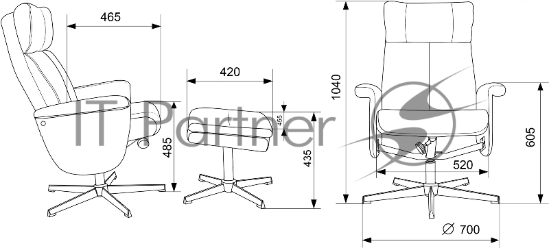 Кресло для дома Бюрократ _Baron с пуфом серый металл черный крестов. (_BARON/GREY)