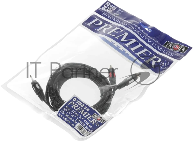 Кабель-переходник акустический Premier 5-134 Jack 3.5 (m)/2хRCA (m) 3м. позолоч.конт. черный (5-134 3.0)