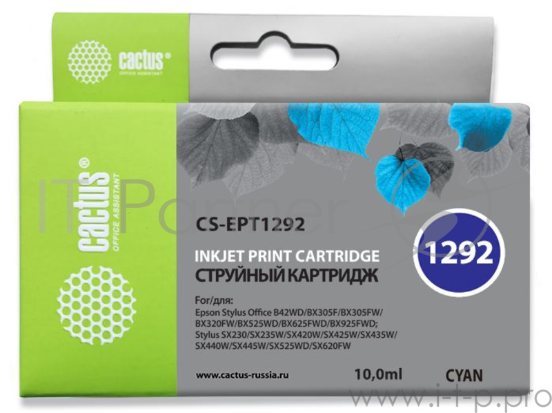 Картридж струйный Cactus CS-EPT1292 голубой для Epson Stylus Office B42/BX305/BX305F (10ml)