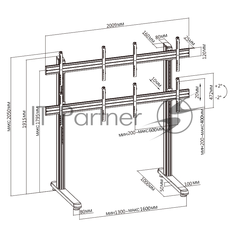 Стойка для телевизора Cactus CS-FS-TV4-PRO черный 32-70 макс.50кг напольный мобильный